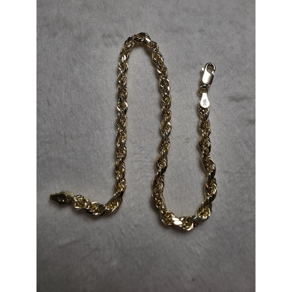 8" 4mm 10k Gold Diamond Cut Hollow Rope Stamped