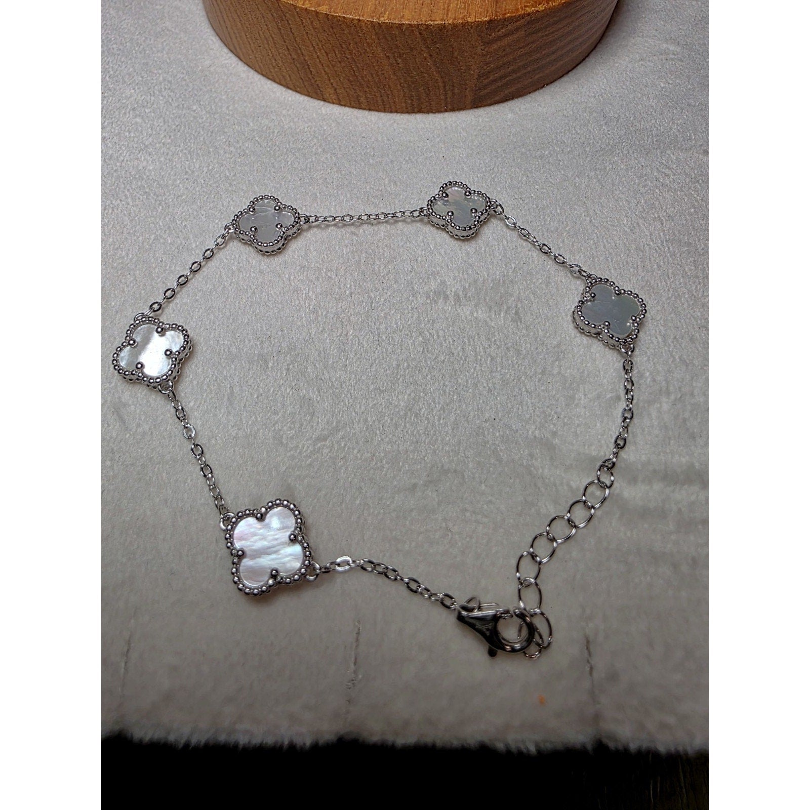 7+1 White Station Clover Bracelet Solid 925 Sterling Silver