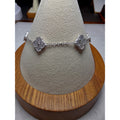 7-8" MOP & Moissanite Alternating Clover Station Bracelet Adjustable Stamped