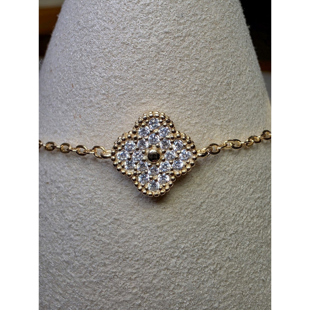 7-8" Turquoise & Moissanite Alternating Clover Bracelet Gold over 925 Sterling Silver