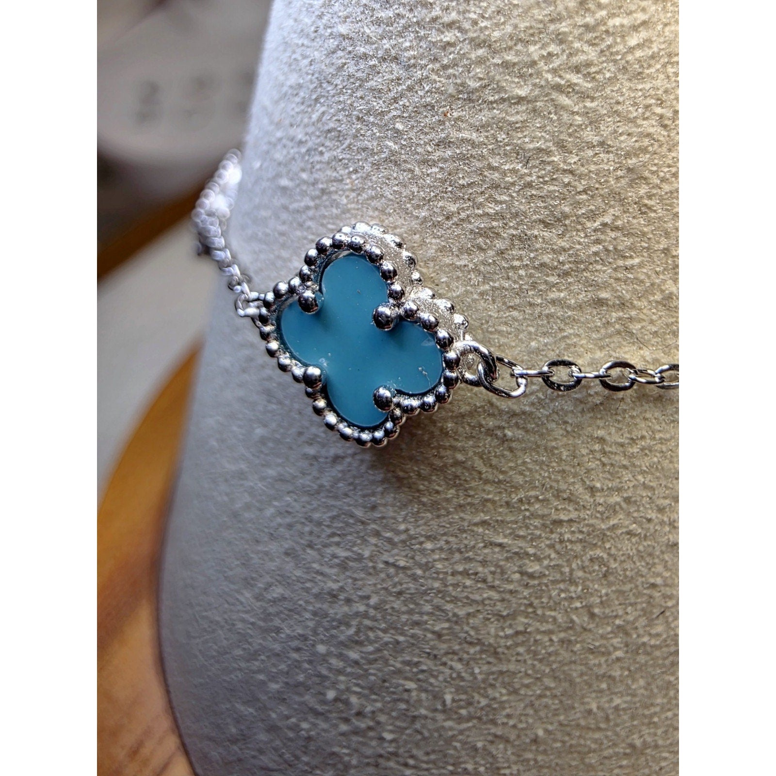 7+1" Turquoise Station Clover Bracelet Adjustable 925 Sterling Silver