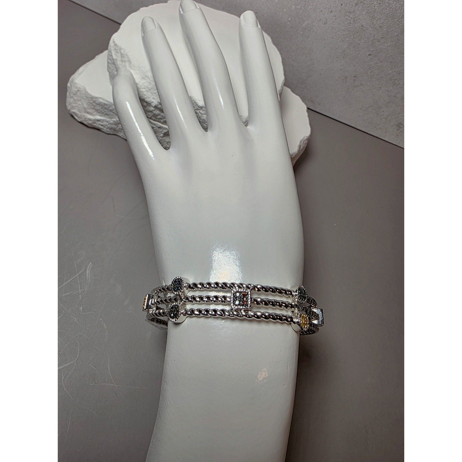 0.25ctw Multicolored Natural Diamond Adjustable Bangle 22g Solid 925 Sterling...