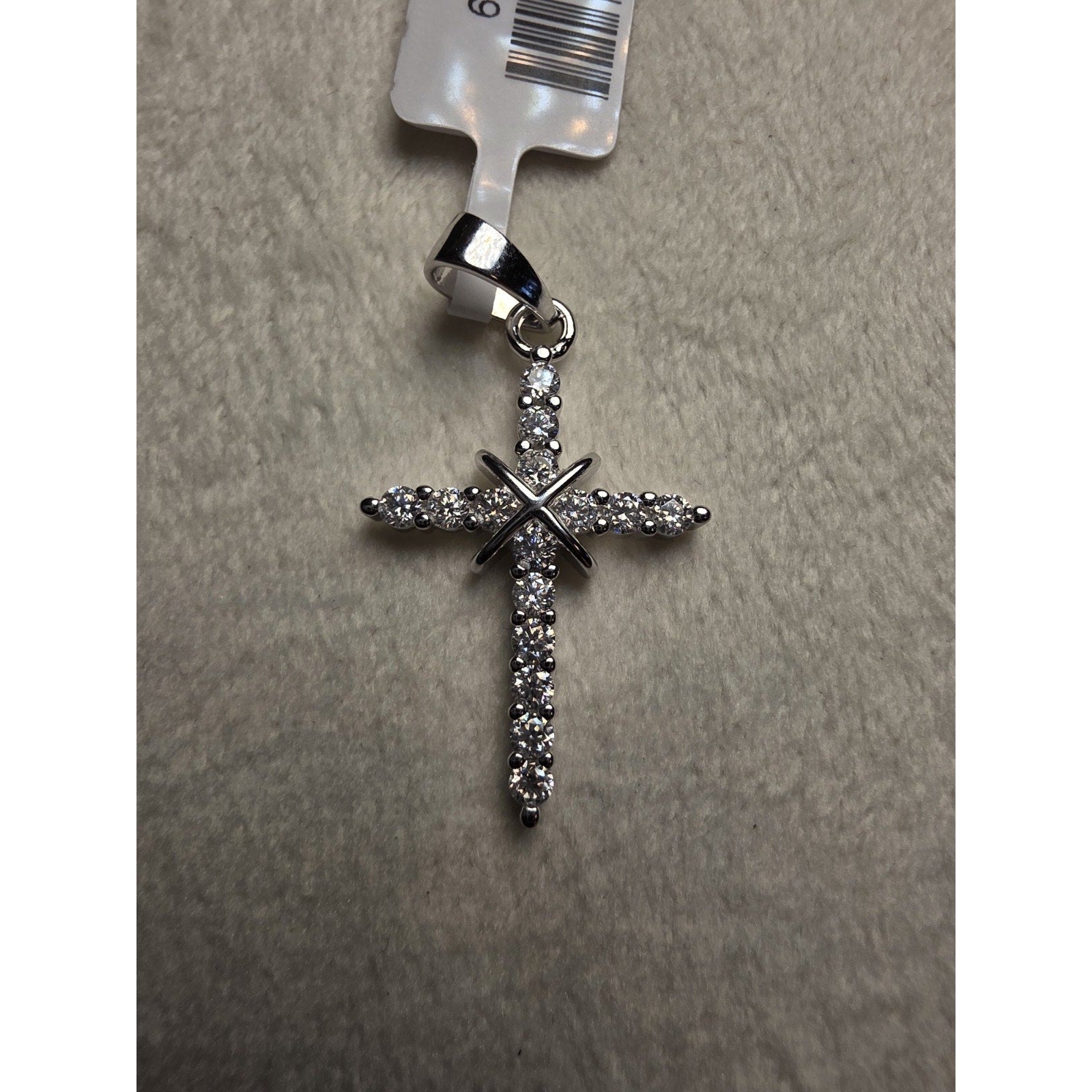 0.47CTW Moissanite Cross Pendant w/ 24" Rolo Necklace 925 Sterling Silver