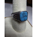 S10 Natural Turquoise Signet Engraved Ring 925 Sterling Silver