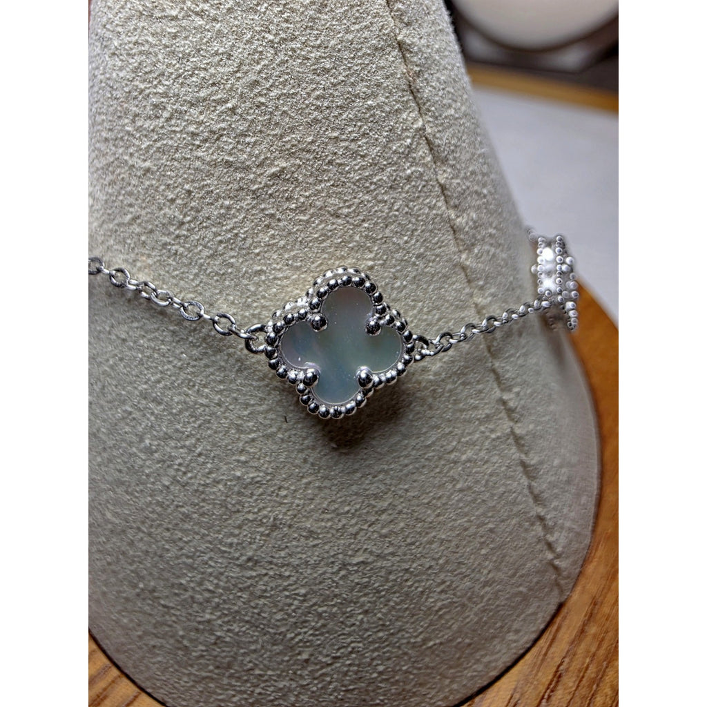 7+1 White Station Clover Bracelet Solid 925 Sterling Silver