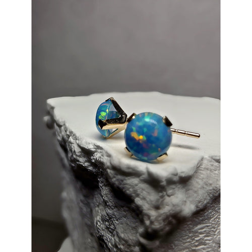 14k Solid Gold 5.6mm Blue Fire Opal Studs Stamped w/Silicon Back