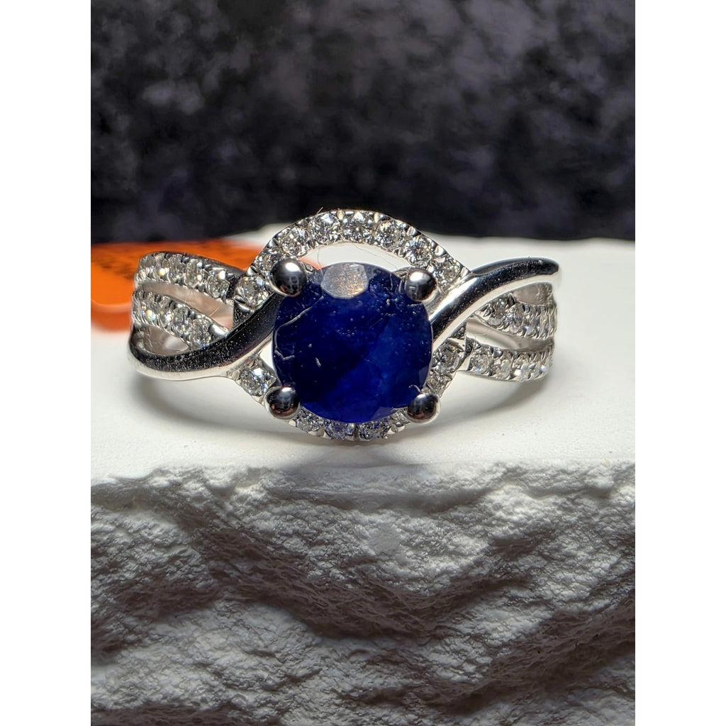 S7 1.33ct Round Natural Sapphire & Moissanite Ring w/GGL Certificate