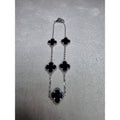 7+1" Black Onyx Station Clover Bracelet 925 Sterling Silver
