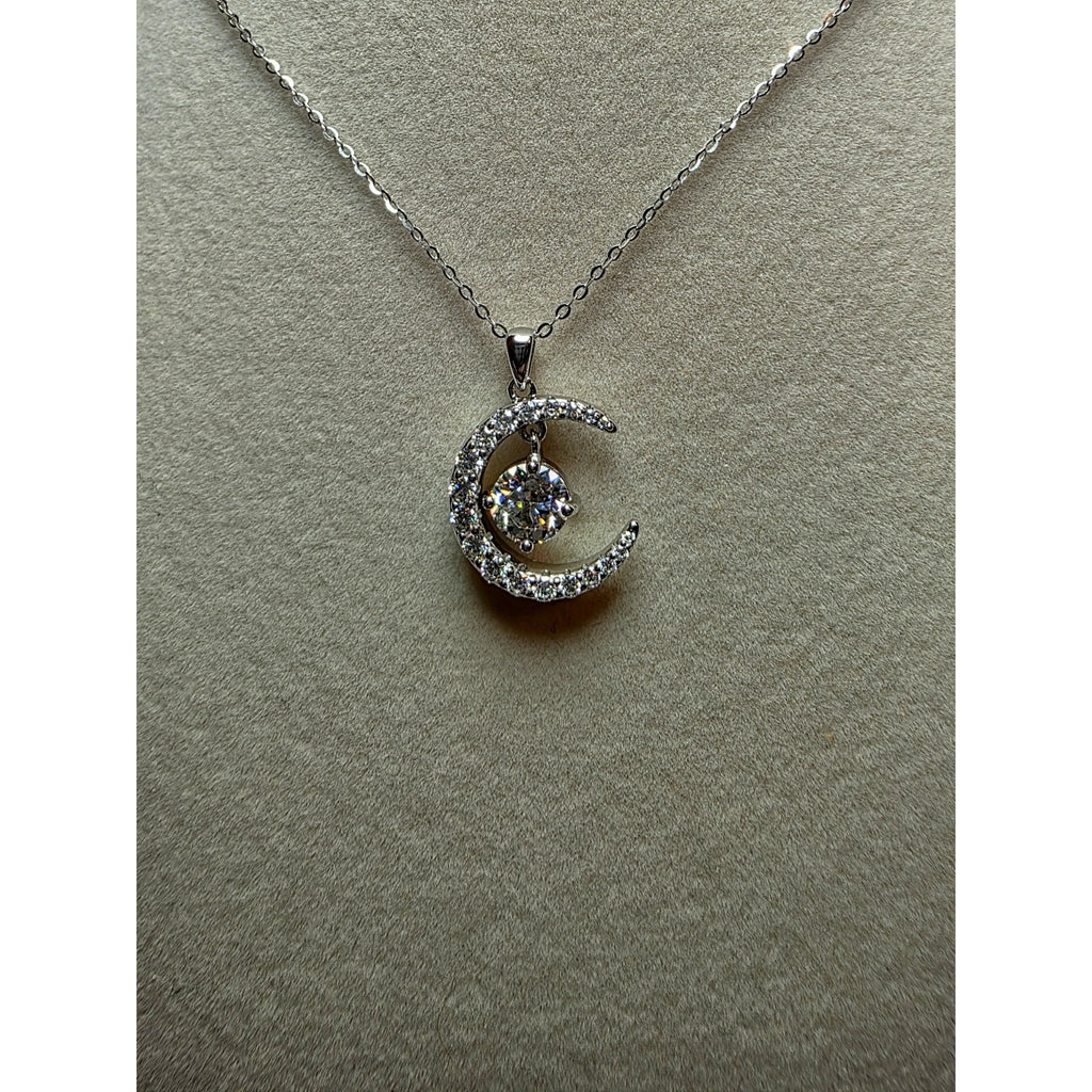 18-20" 1.54ctw Moissanite Crescent Moon and Star Pendant 925 Sterling Silver