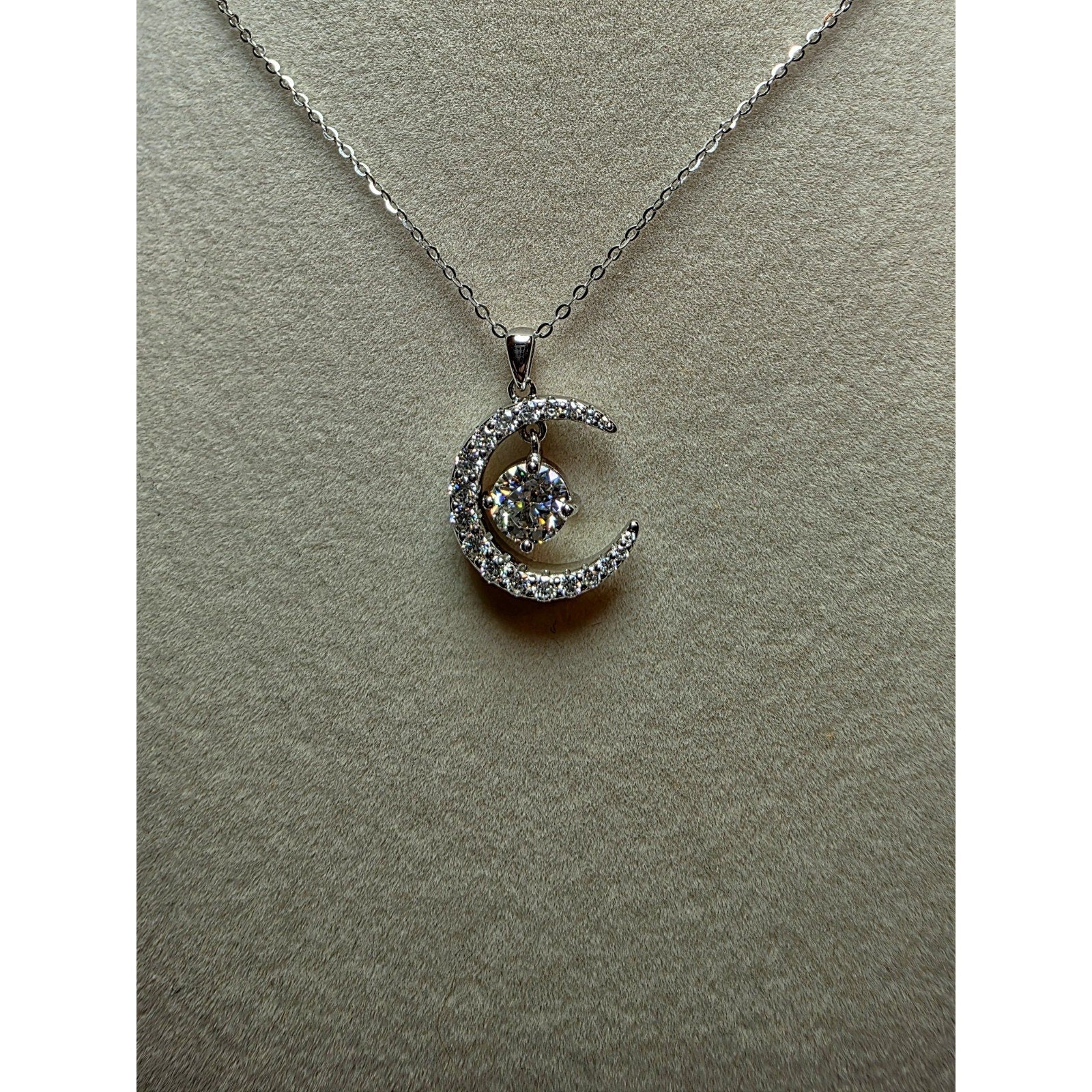 18-20" 1.54ctw Moissanite Crescent Moon and Star Pendant 925 Sterling Silver