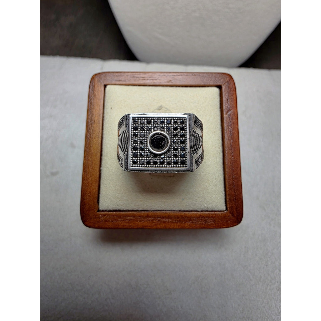 S10 Black Onyx Pavé Signet Ring 925 Sterling Silver Stamped