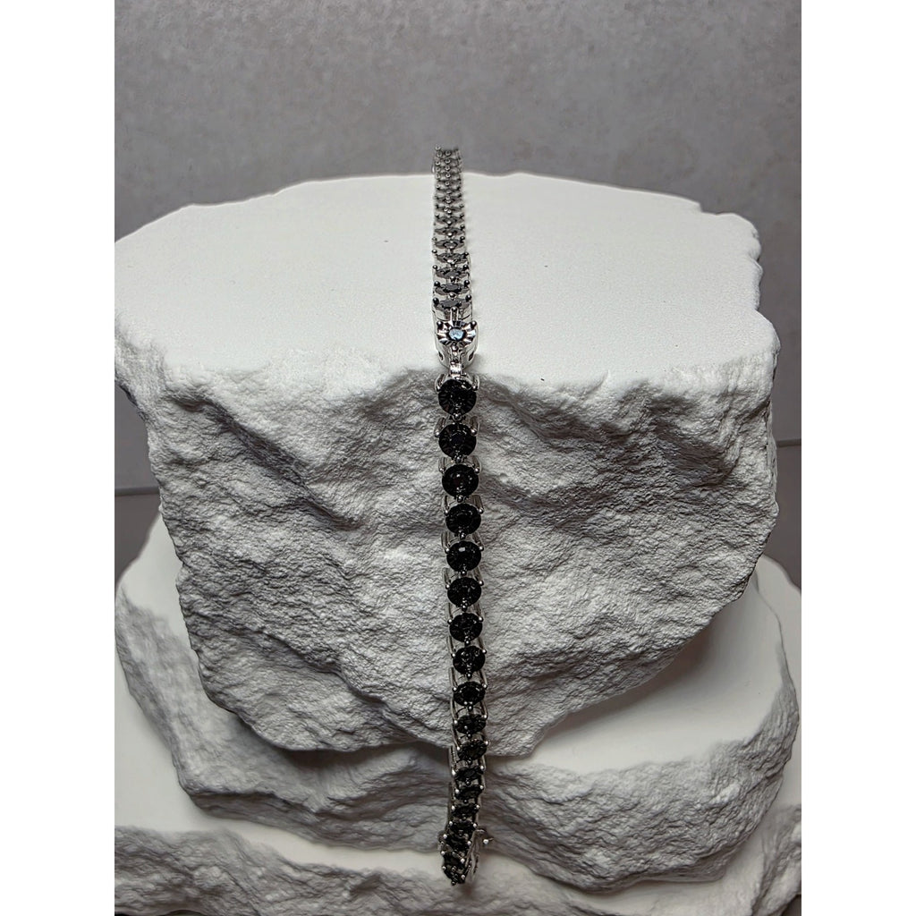 7" 3.7mm 1.0ctw Natural Black Diamond Tennis Bracelet 925 Sterling Silver