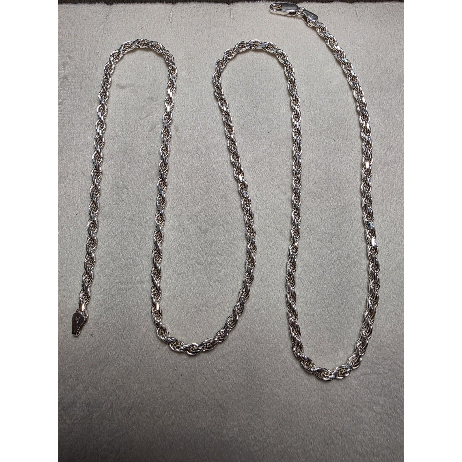 24" 3.5mm Rope Chain 22.42g Solid 925 Sterling Silver w/ Lobster Clasp
