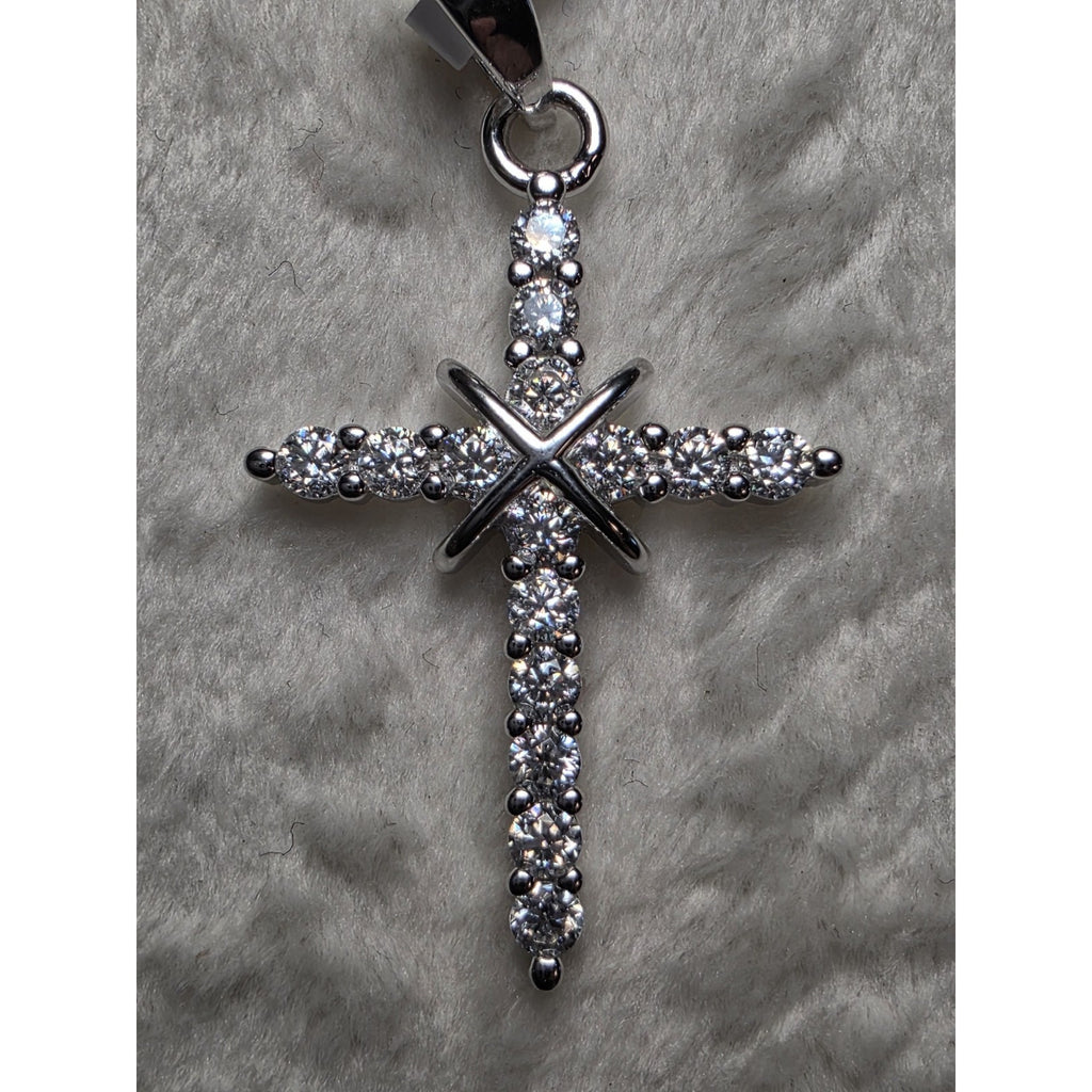 0.47CTW Moissanite Cross Pendant w/ 24" Rolo Necklace 925 Sterling Silver