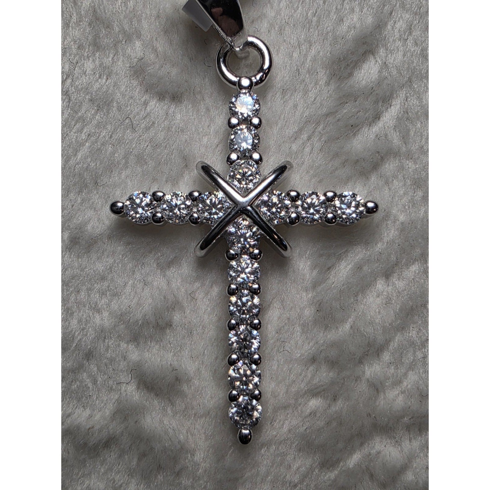 0.47CTW Moissanite Cross Pendant w/ 24" Rolo Necklace 925 Sterling Silver