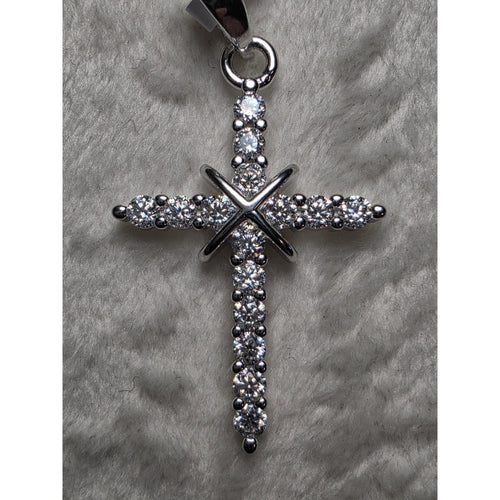 0.47CTW Moissanite Cross Pendant w/ 24" Rolo Necklace 925 Sterling Silver