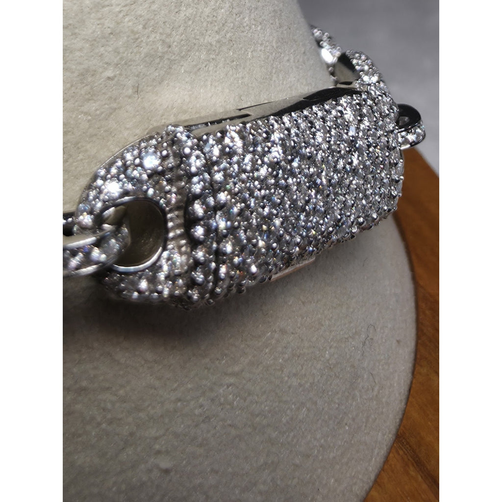 8" 10.8mm Moissanite Puff Mariner Bracelet w/Coffin Lock 925 Sterling Silver