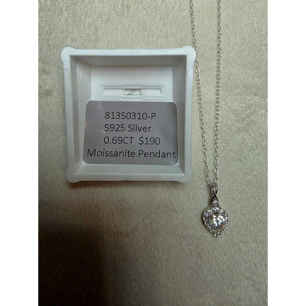 0.69ctw Moissanite Heart Halo Pendant w/16" Cable Necklace 925 Sterling Silver