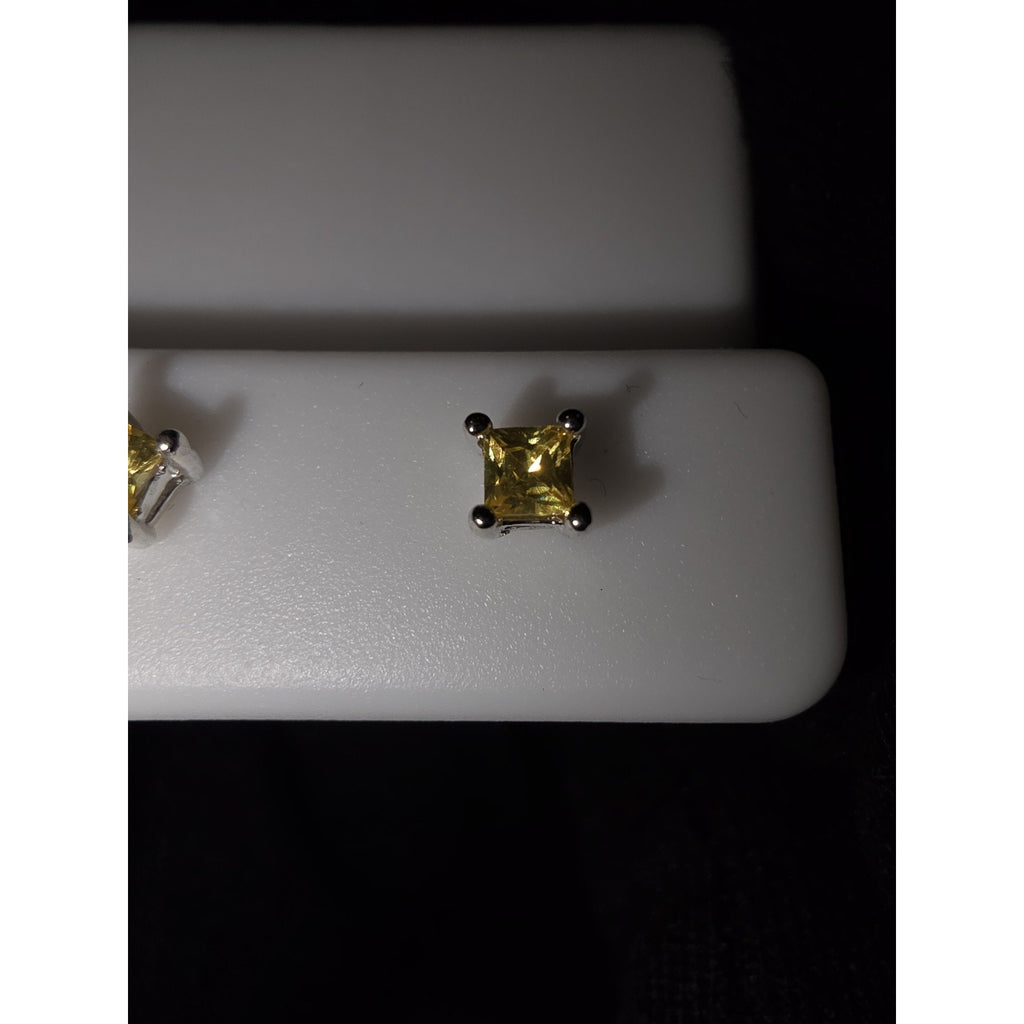 4.3mm Square Yellow Prong-Set Stud Earrings w/ Butterfly Back Closure