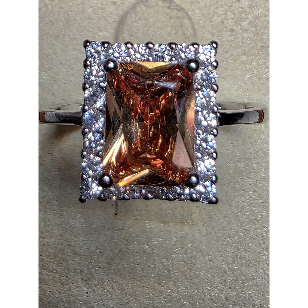 S7 Citrine Gemstone w/Moissanite Halo Ring 925 Sterling Silver
