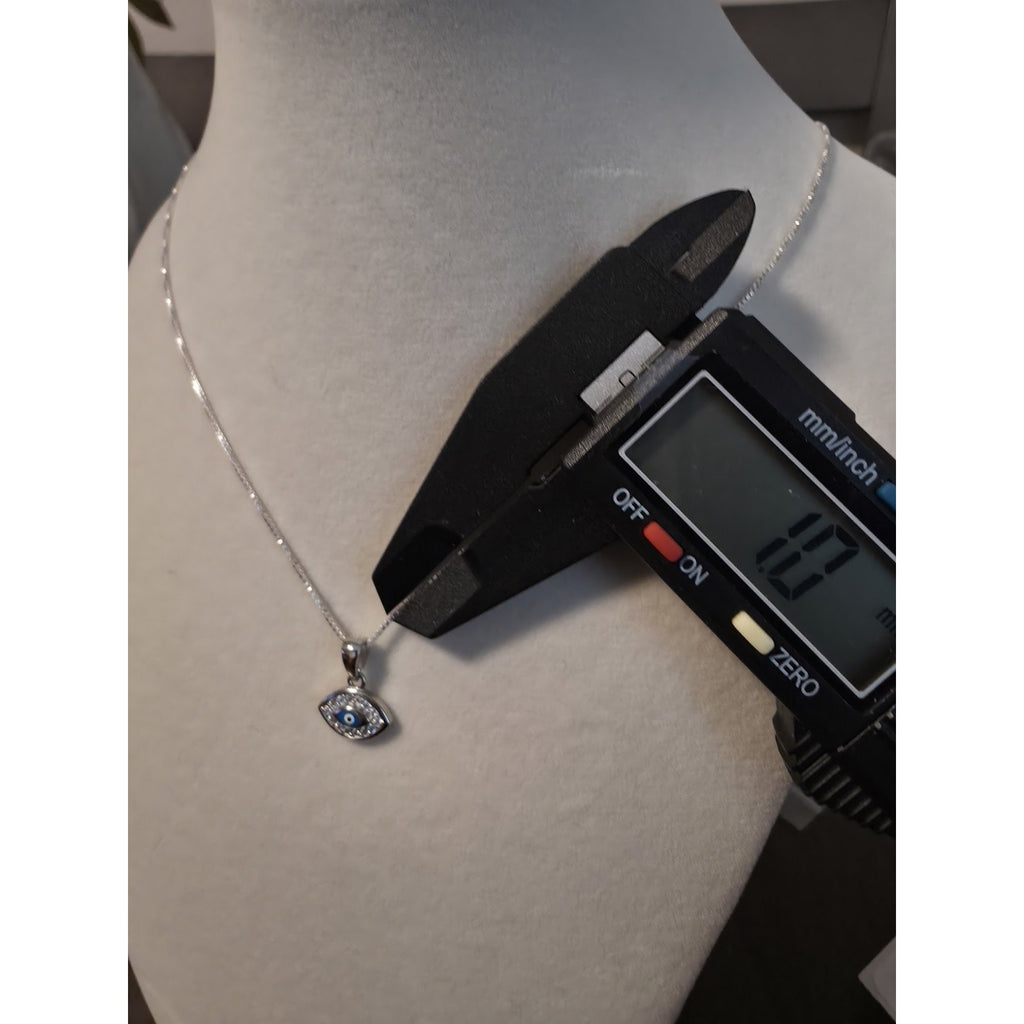 18" Box Necklace w/ Evil Eye Moissanite Pendant 925 Silver