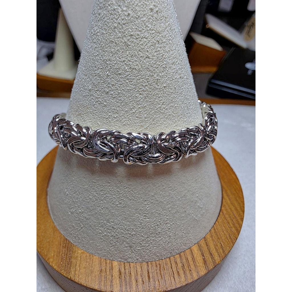 7" 8.4mm Flat Byzantine 15.49g Solid 925 Sterling Silver w/Rhodium