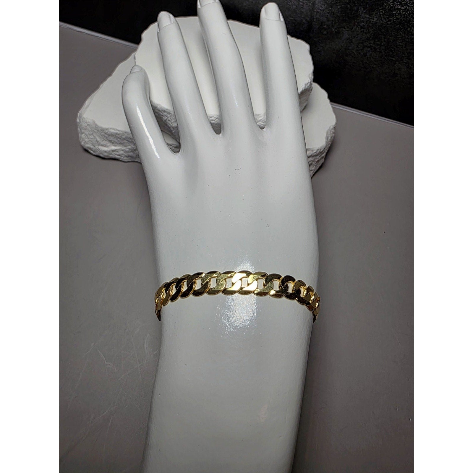 8" 6.6mm Cuban Curb Bracelet 8.74g Gold Over 925 Sterling Silver