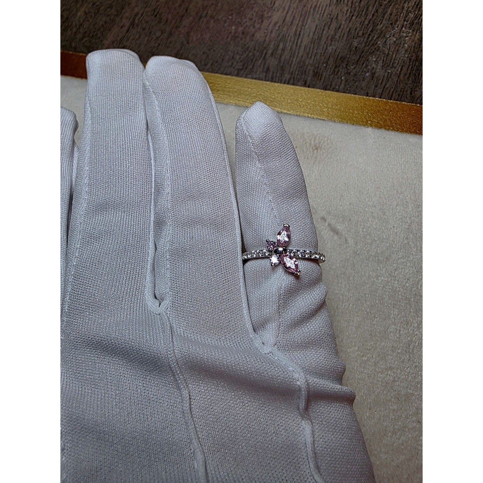 S7 Pink Sapphire Marquis Butterfly Moissanite Ring 925 Sterling Silver