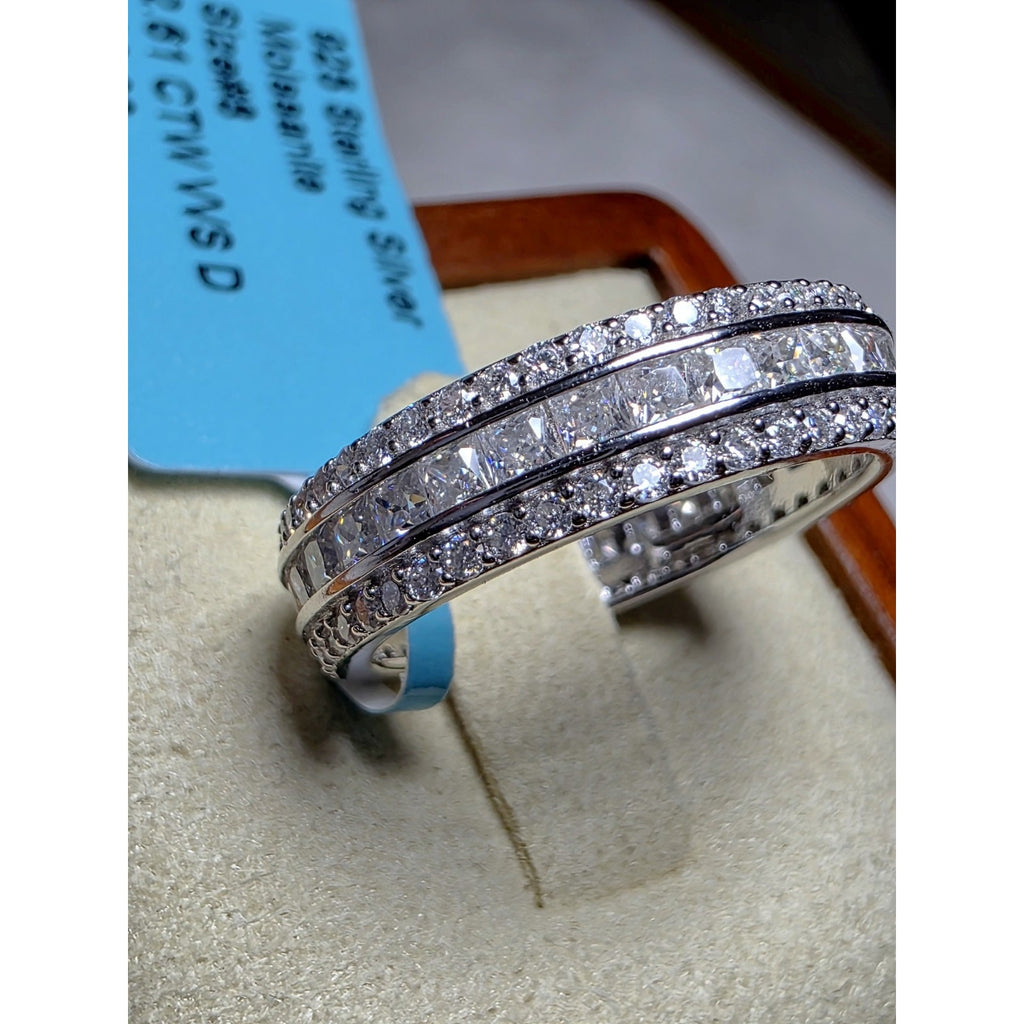 S8 2.61ctw Moissanite Three-Row Eternity Band 925 Sterling Silver