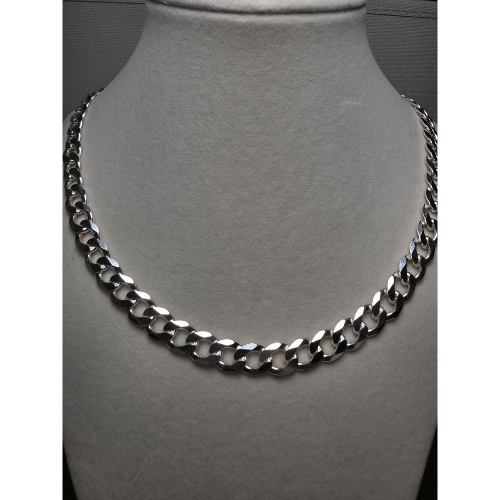 24" 8.8mm Cuban Curb Link Chain 51.08g 925 Sterling Silver w/ Lobster