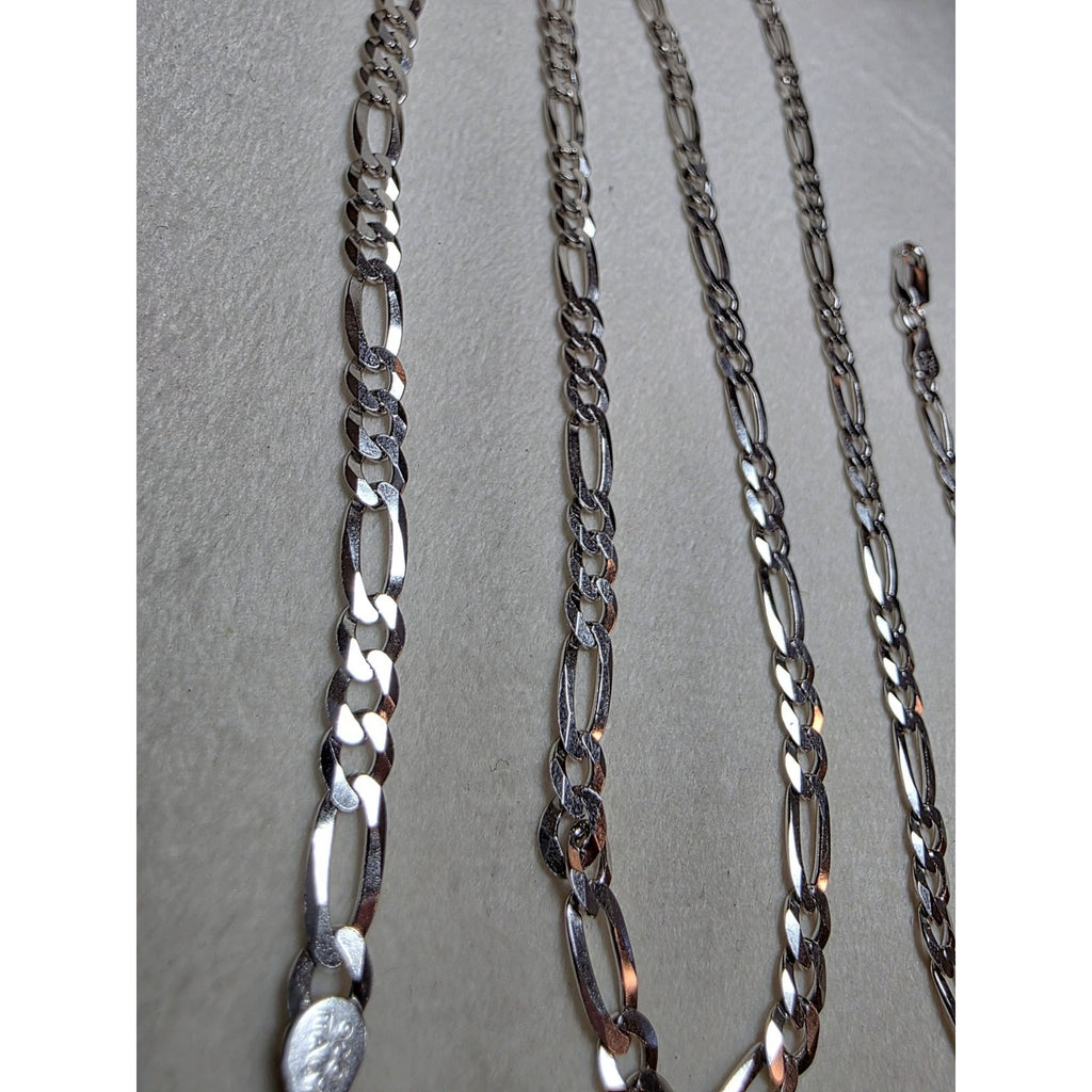 24" 4.4mm Figaro Chain 925 Sterling Silver W/Rhodium 11.11g
