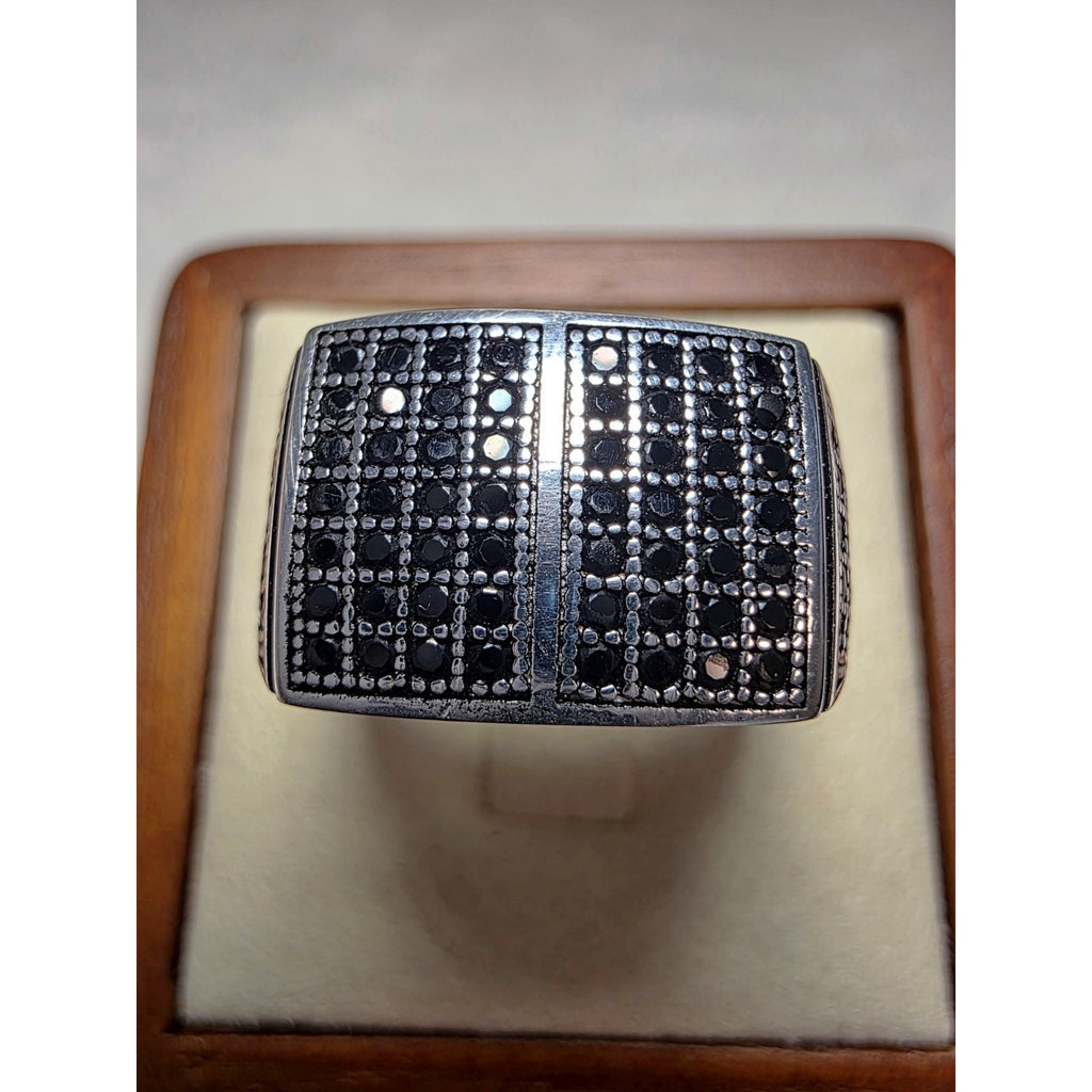 S8.5 Black CZ Pavé Signet Ring 925 Sterling Silver Stamped