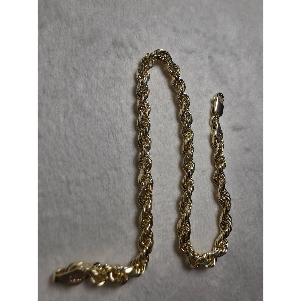 8" 4mm 10k Gold Diamond Cut Hollow Rope Stamped
