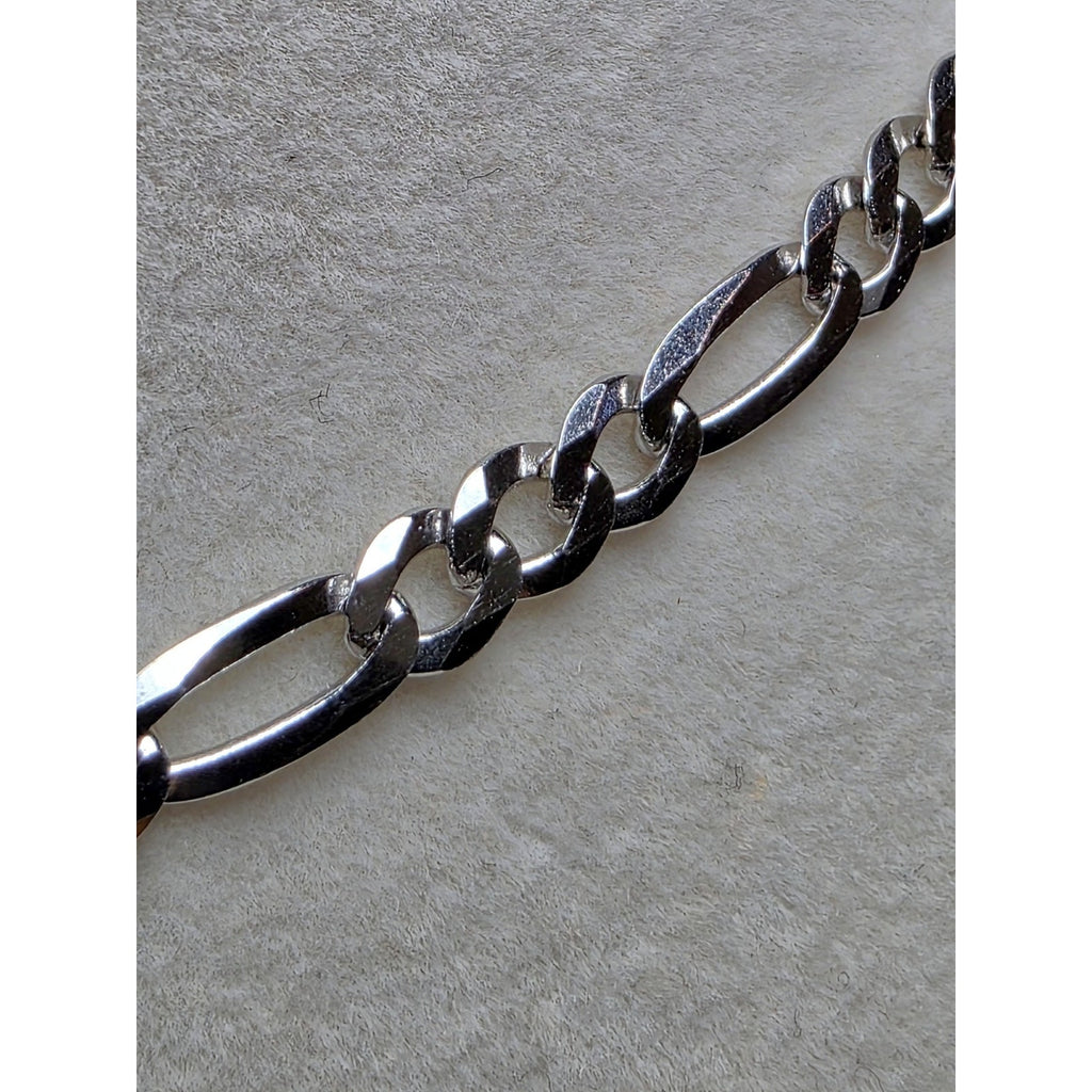 24" 4.4mm Figaro Chain 925 Sterling Silver W/Rhodium 11.11g