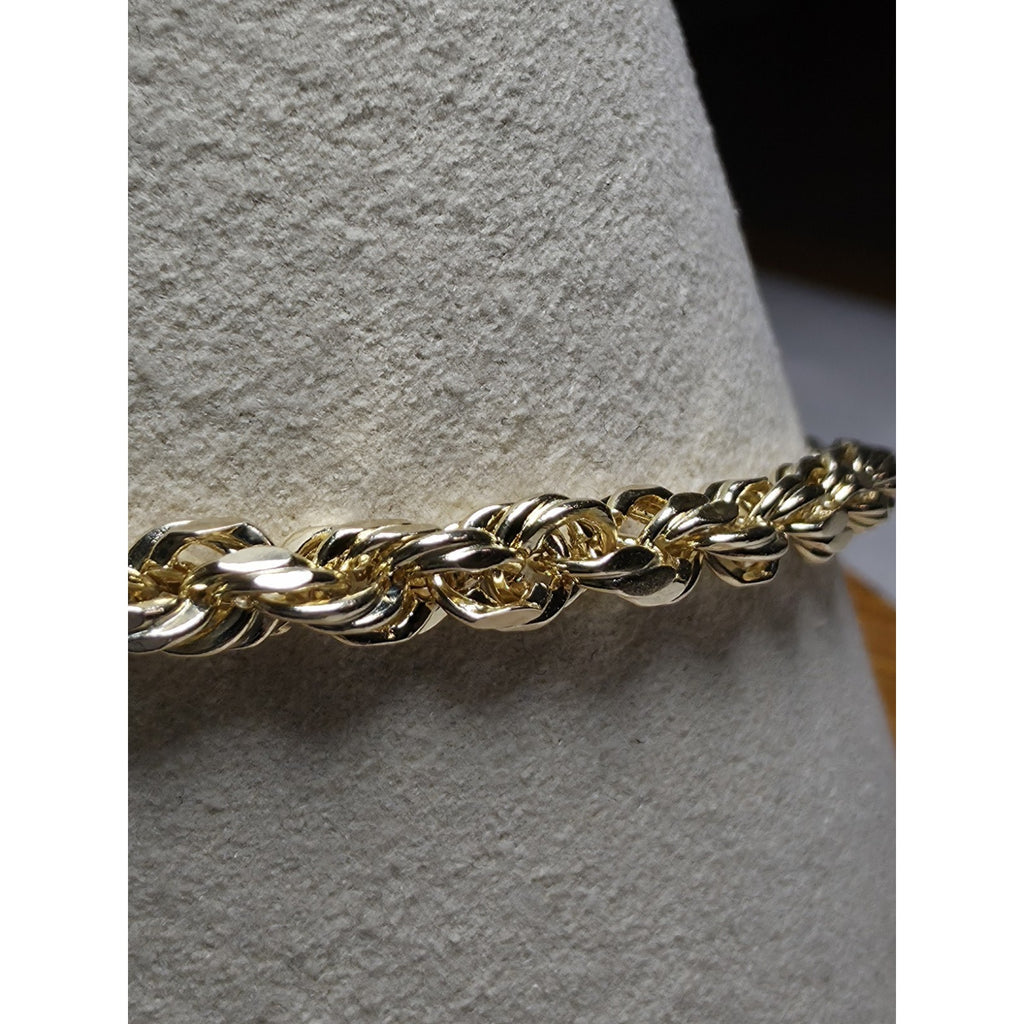 8" 4mm 10k Gold Diamond Cut Hollow Rope Stamped