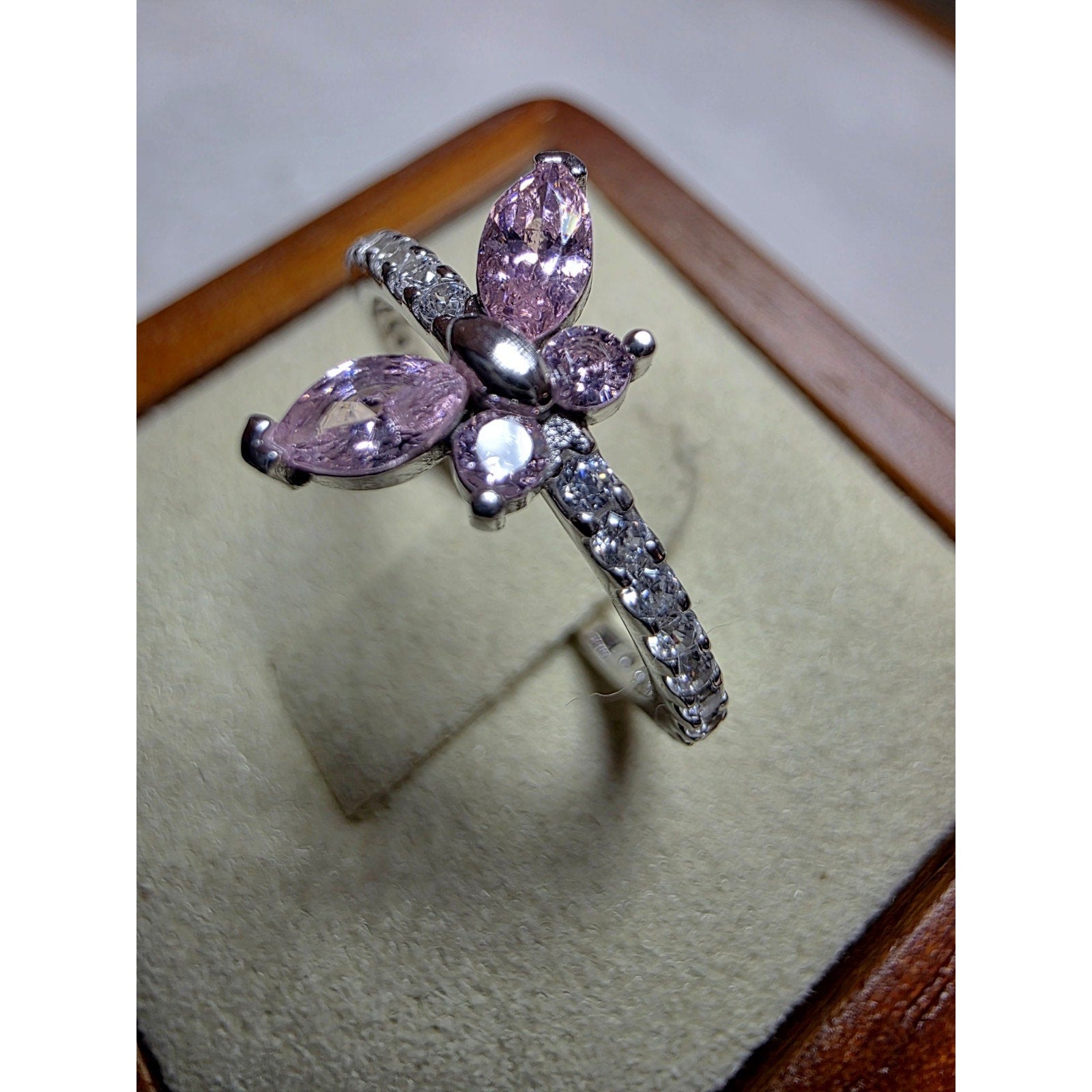 S7 Pink Sapphire Marquis Butterfly Moissanite Ring 925 Sterling Silver
