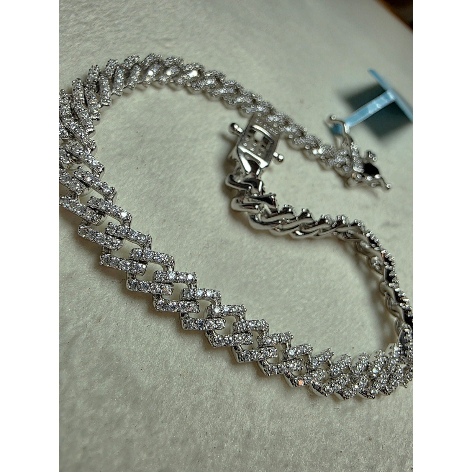 7.5" 6mm Pavé Moissanite Miami Cuban Bracelet Box Clasp 925 Silver 12.19g