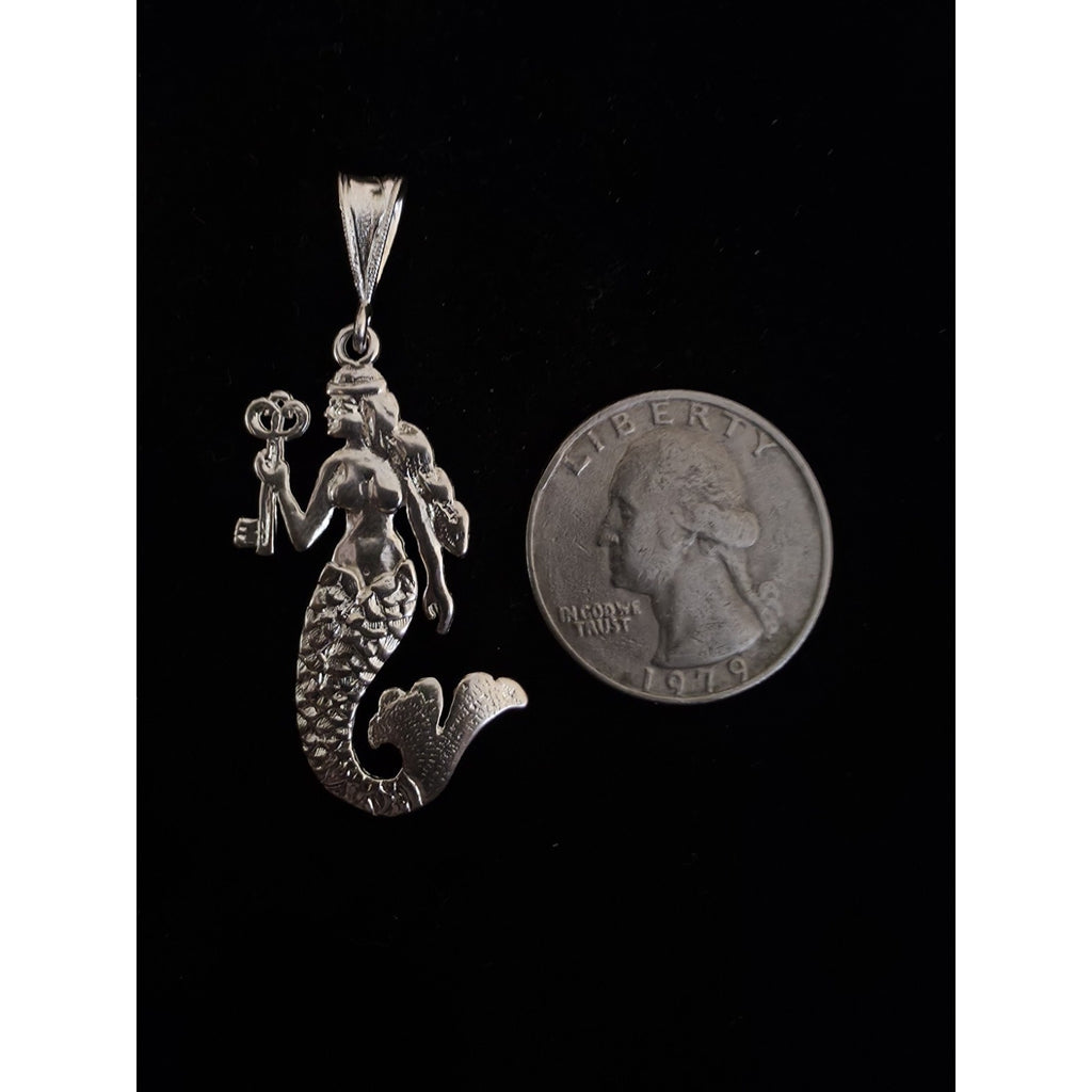 Handmade Mermaid Pendant holding Key w/Moving Tail 925 Solid Sterling Silver