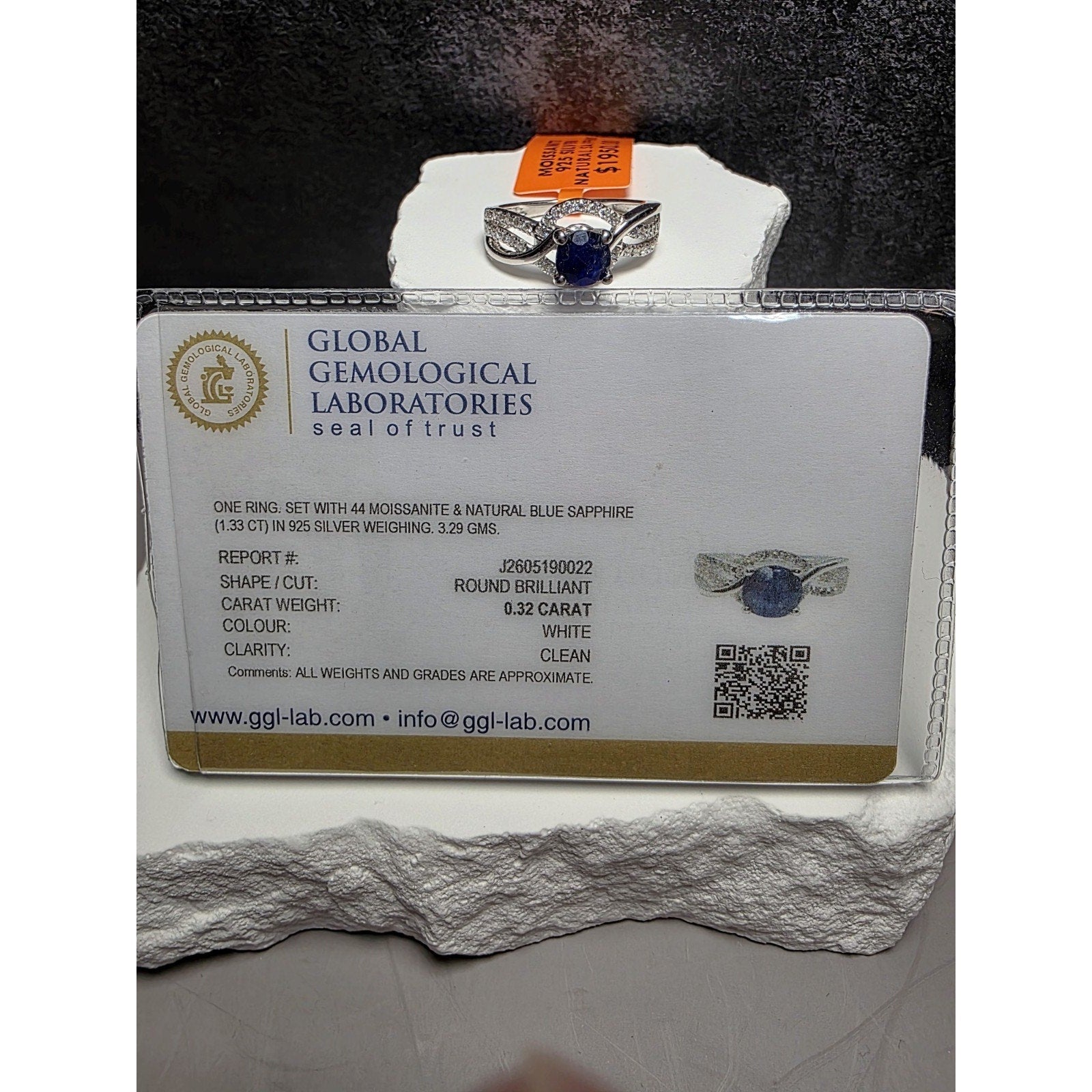 S7 1.33ct Round Natural Sapphire & Moissanite Ring w/GGL Certificate