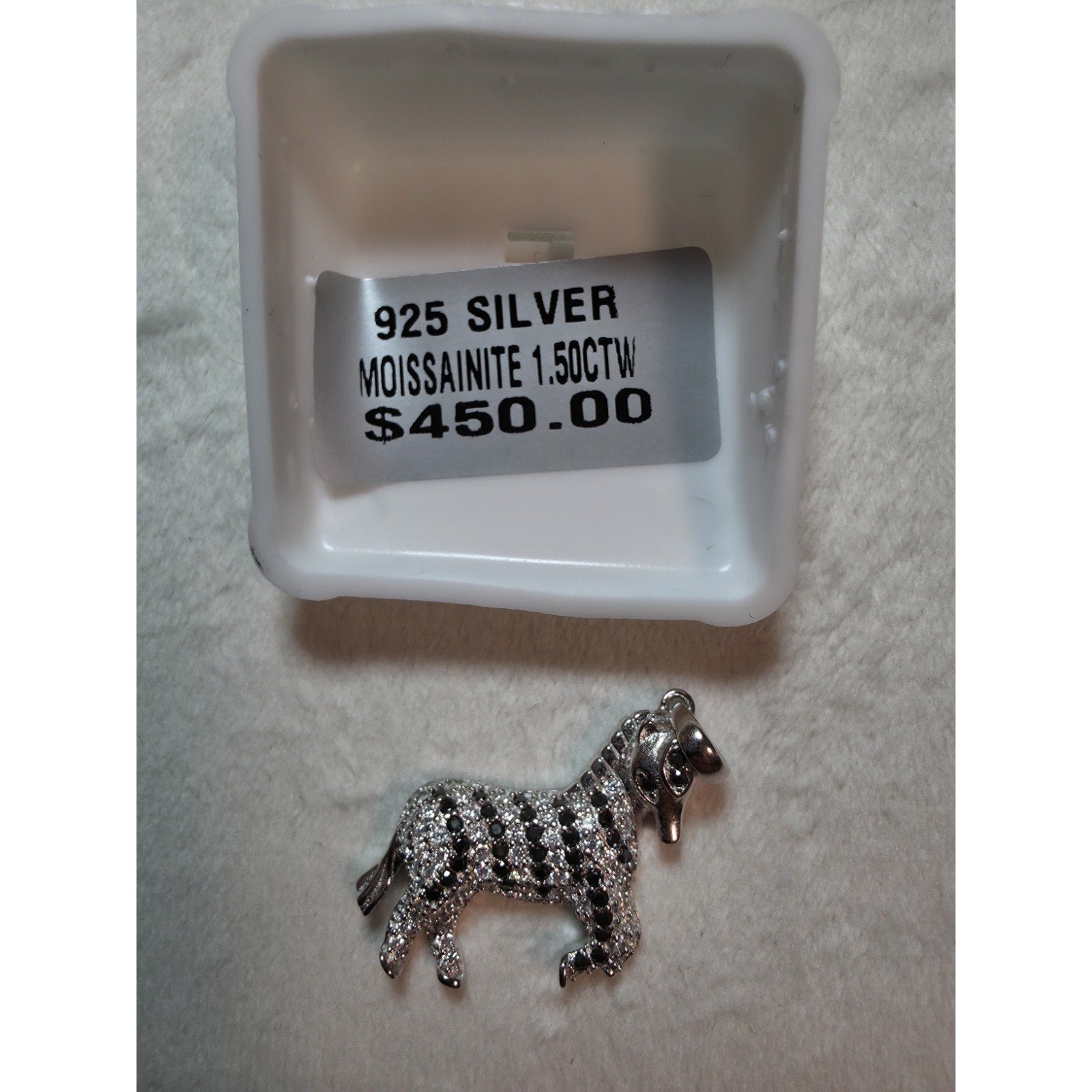 1.50CTW Moissanite Zebra Charm Pendant 925 Sterling Silver