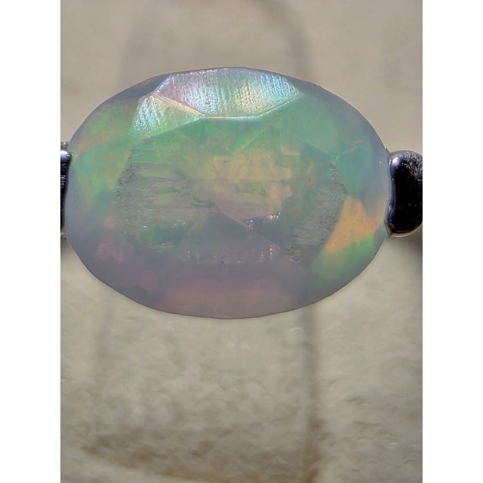 Natural Ethiopian Opal Oval Cut w/ Moissanite Eternity Band