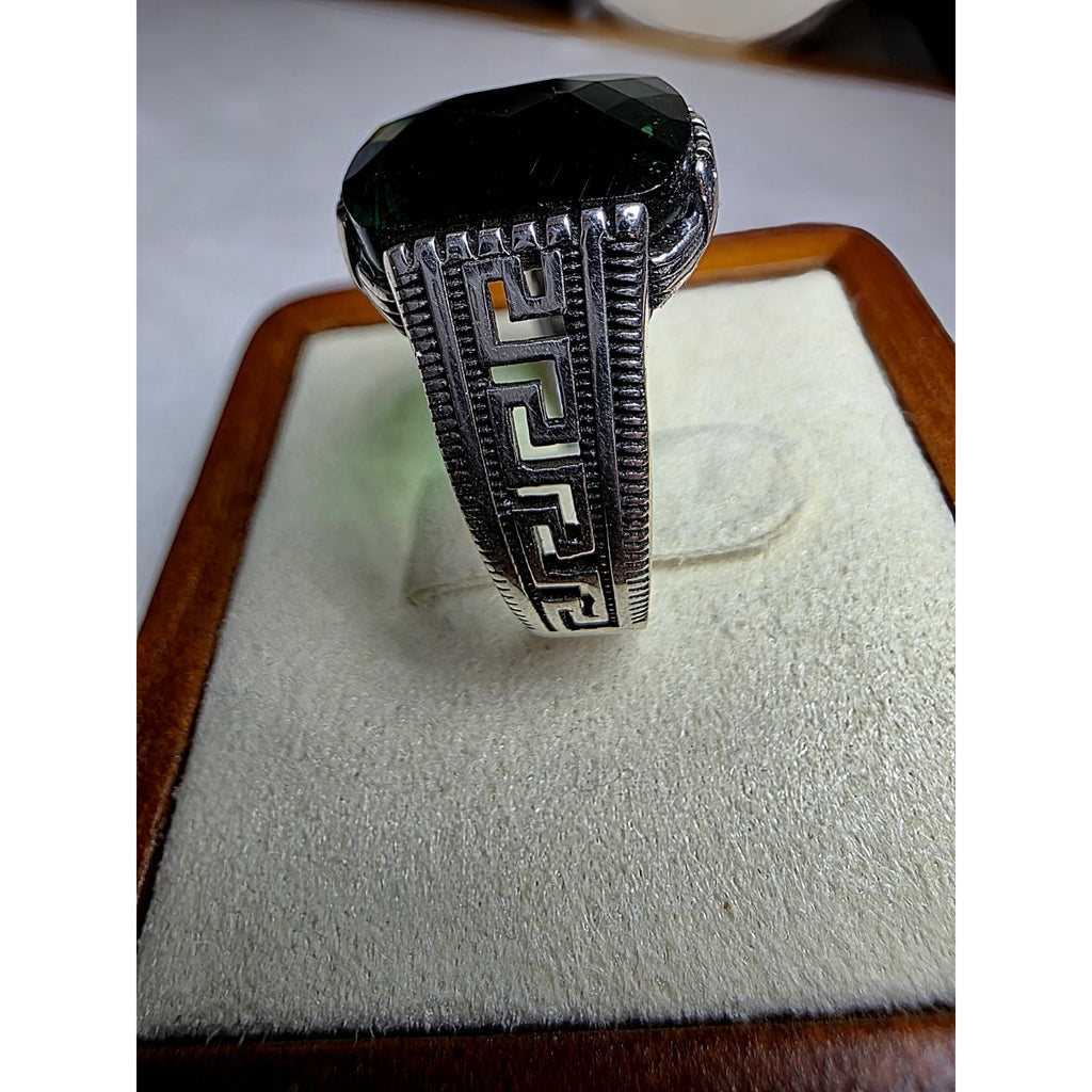 S9.5 Emerald Signet Engraved Ring 925 Sterling Silver