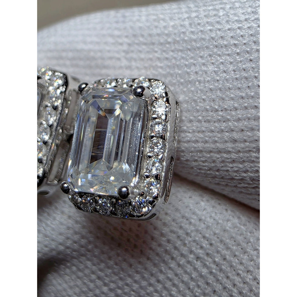 6mm 1.80ctw VVSD Moissanite Baguette Halo Earrings 925 Sterling Silver