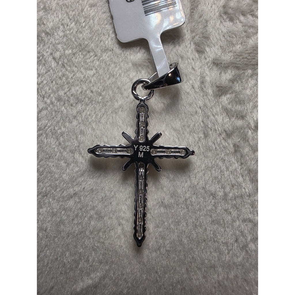 0.47CTW Moissanite Cross Pendant w/ 24" Rolo Necklace 925 Sterling Silver