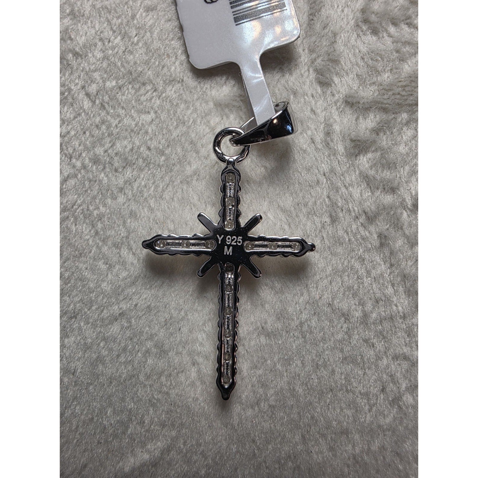 0.47CTW Moissanite Cross Pendant w/ 24" Rolo Necklace 925 Sterling Silver