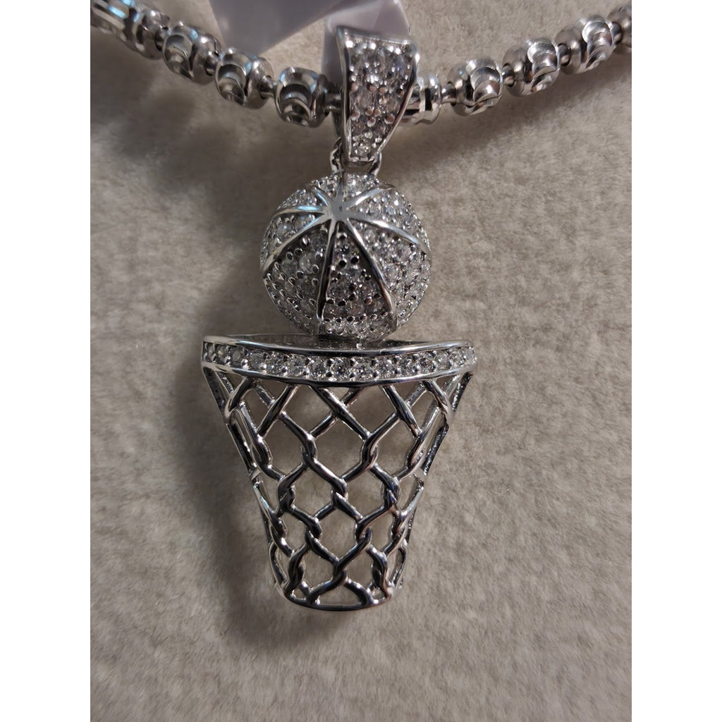 .33CTW Moissanite Basketball Hoop Pendant 925 Sterling Silver