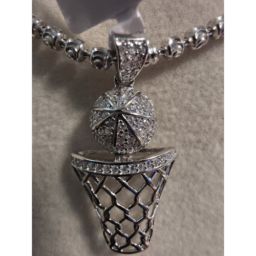 .33CTW Moissanite Basketball Hoop Pendant 925 Sterling Silver