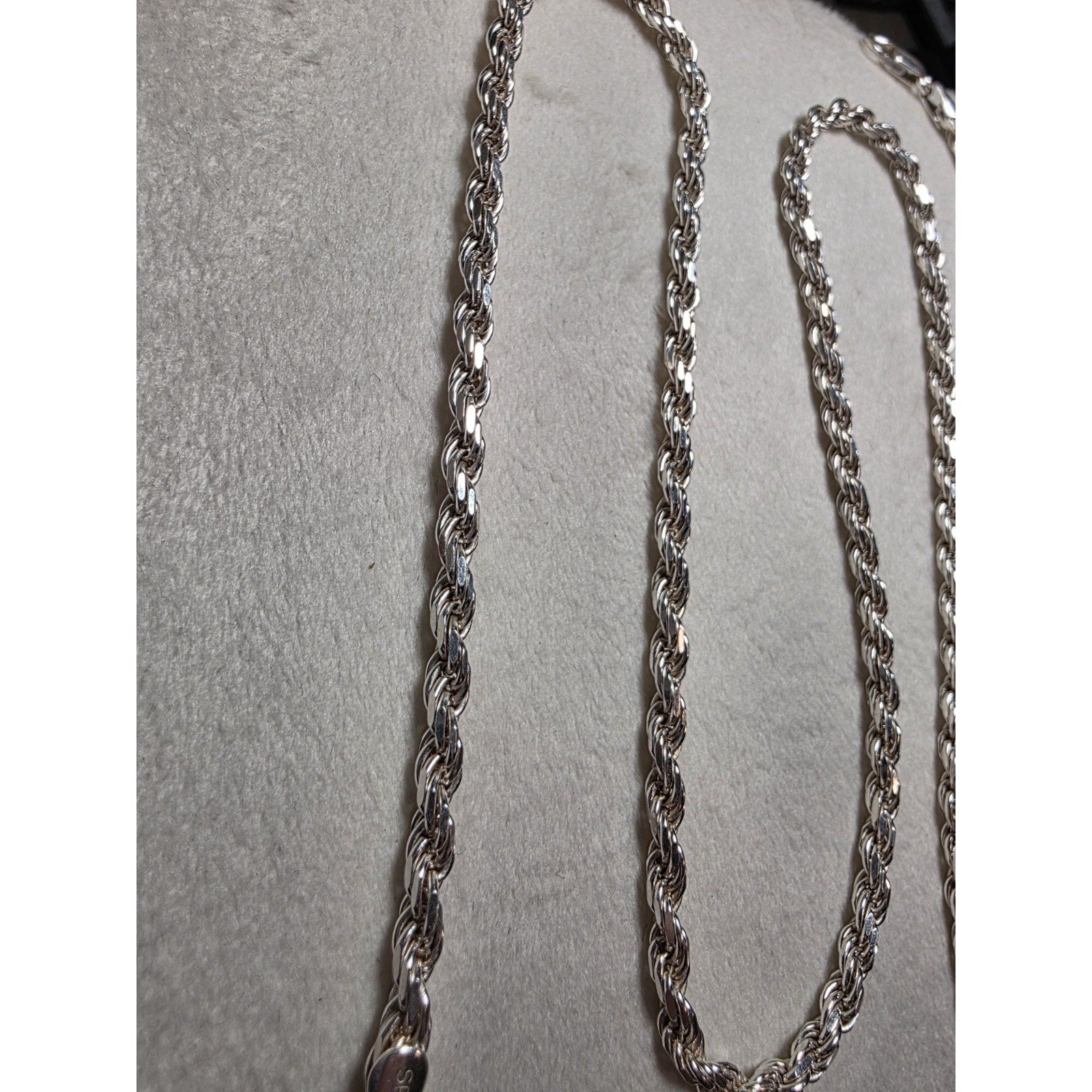 24" 3.5mm Rope Chain 22.42g Solid 925 Sterling Silver w/ Lobster Clasp