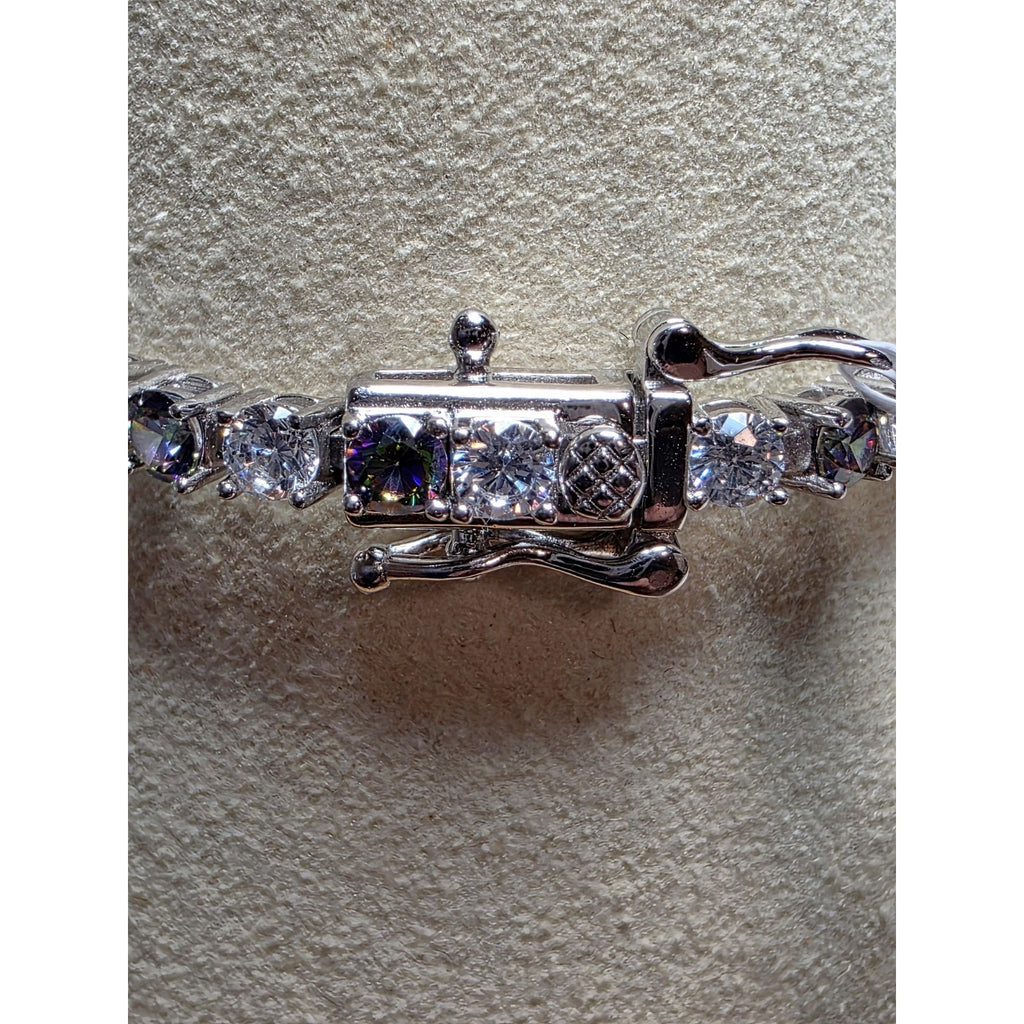 7" 3mm Mystic Topaz Tennis Bracelet w/Box Clasp 925 Sterling Silver