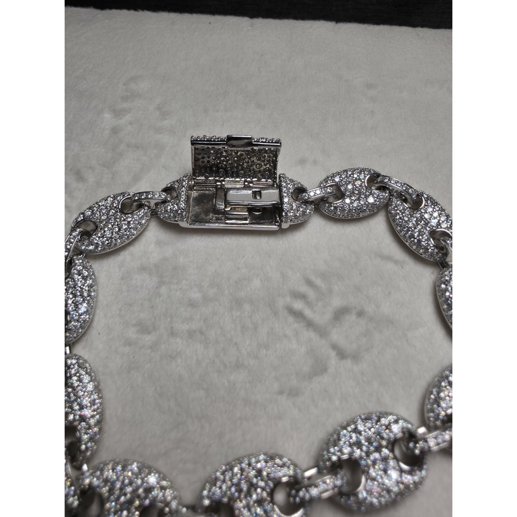 8" 10.8mm Moissanite Puff Mariner Bracelet w/Coffin Lock 925 Sterling Silver